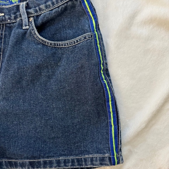 Vintage Y2K No Excuses Denim Shorts Women 13/14 32"Blue Neon Stripe High Waisted - Picture 2 of 8
